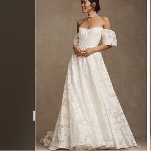 Jenny Yoo x Anthropologie Madeline Elegant Ivory Floral Lace Wedding Gown